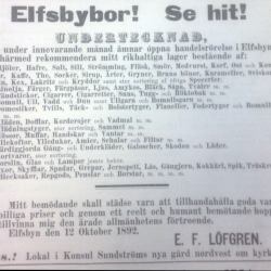 Annons införd i Norrbottens-Posten 1892-10-13
