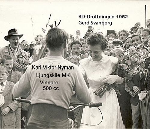 BD-Drottningen Gerd Svanborg gratulerar K-V Nyman Ljungskile MK