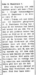 Danielsson John G Tvärån död 19  Aug 1949 PT