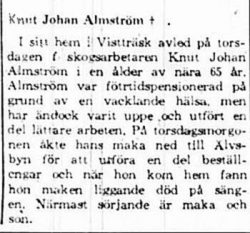 Almström Knut Johan Vistträsk död 14 Juli 1965 PT