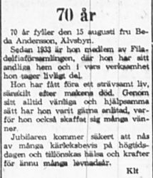Andersson Beda Älvsbyn 70 år 14 Aug 1965 PT