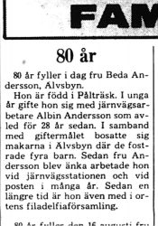 Andersson Beda Älvsbyn 80 år 15 aug 1975 PT