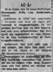 Andersson Fritz Leo Vidsel 65 år 24 Mars 1958 NK