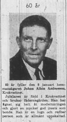 Andersson Johan Albin Krokvattnet 60 år 7 Jan 1960 NK