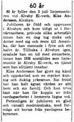 Andersson Klas Älvsbyn 60 år 2 Juli 1958 NK