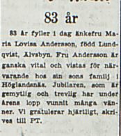 Andersson Maria Lovisa Älvsbyn 83 år 30 juni 1953 PT