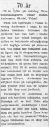 Andersson Oskar Ruben Sävdal 70 år Vidsel 24 Aug 1957 PT