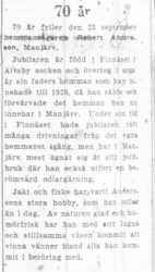 Andersson Robert Manjärv 70 år 22 Sept 1951 NK
