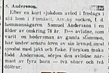 Andersson Samuel Finnäset död 1 okt 1920 nk