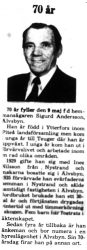 Andersson Sigurd Älvsbyn 70 år 7 Maj 1975 PT