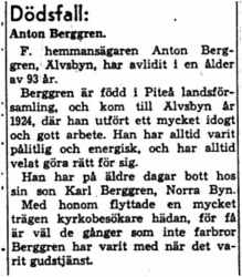 Berggren Anton Älvsbyn död 12  Aug 1958 NK