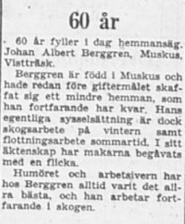 Berggren Johan Albert Muskus 60 år 24 Dec 1956 PT