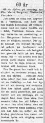 Bergman Elin Maria Vistbacka Vistträsk 60 år 10 Aug 1957 PT