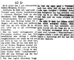Bergman Gideon Älvsbyn 60 år 1 Juli 1959 NK