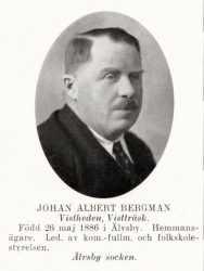 Bergman Johan 18860526 Från Svenskt Porträttarkiv