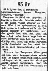 Bergman Johan Manjärv 85 år10 Sept 1965 PT