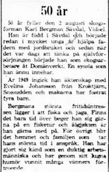 Bergman Karl Sävdal Vidsel 50 år 30 Juli 1965 PT