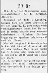 Bergman Knut Eugen Älvsbyn 50 år 24 dec 1951 nk