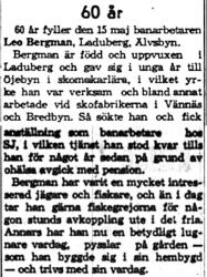 Bergman Leo Laduberg 60 år 15  Maj 1959 NK