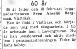 Bergman Sven Anselm Vistträsk 60 år 18 Feb NK