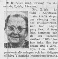 Björk Amanda Älvsbyn 80 år 9 April 1964 NSD