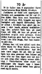 Björk Bror Älvsbyn 70 år 9 sept 1961 NK