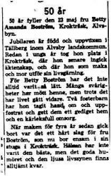 Boström Betty Amanda Krokträsk 50 år 23 Maj 1958 NK