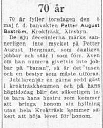 Boström Petter August Krokträsk 70 år 5 Maj 1949 Nk