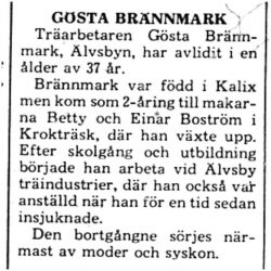 Brännmark Gösta Älvsbyn död 25 April 1975 PT