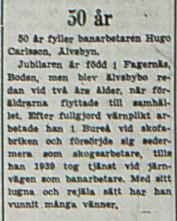 Carlsson Hugo Älvsbyn 50 år 3 juni 1953 PT