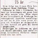 Dahlberg Ernst Vidsel 75 år 1 mars 1952 NK