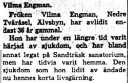 Engman Vilma Nedre Tväråsel död 12  Aug 1958 NK