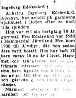 Edelswärd Ingeborg Älvsbyn död 29 jan 1952 NK