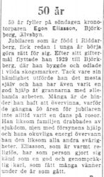Eliasson Egon Björkberg 50 år 26 Maj 1951 Nk