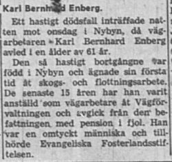 Enberg Bernhard Nybyn död 19 Sept 1957 Nk