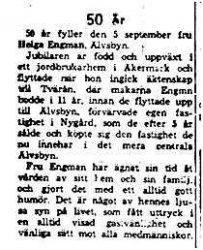 Engman Helga Älvsbyn 50 år 5 sept 1961 NK