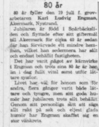 Engman Karl Ludvig Åkermark 80 år18 juli 1960 NK