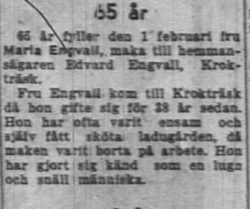 Engvall Maria Krokträsk 65 år 1 Feb 1955 NK