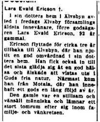 Ericsson Lars Evald Älvsbyn död 25 Juli 1949 NK