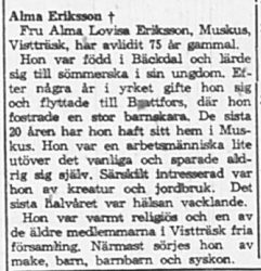 Eriksson Alma Muskus död 26 Maj 1965 PT