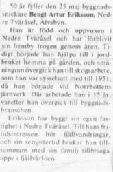 Eriksson Bengt Artur Nedre Tväråsel 50 år 25 Maj 1972 NK