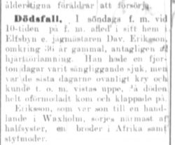 Eriksson David Älvsbyn död 8 Sept 1903 NK
