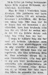 Eriksson Erik August Arvidsträsk 70 år 7 Okt 1957 NSD