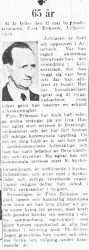 Eriksson Fritz Lillkorsträsk 65 år 11 Maj 1964 PT