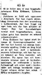 Eriksson Fritz Lillkorsträsk 65 år 12 Maj 1964 NK