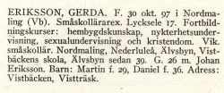 Eriksson Gerda Från boken Sveriges Småskollärarinnor tryckt 1945