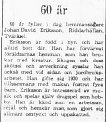 Eriksson Johan David Riddarhällan 60 år 7 april 1965 PT