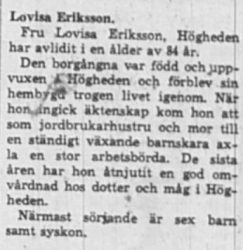 Eriksson Lovisa Högheden död 24 Sept 1965 Nk