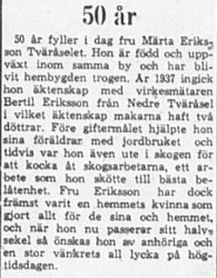 Eriksson Märta Tväråselet 50 år 22 April 1965 PT