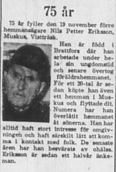 Eriksson Nils Petter Muskus 75 år 18 Nov 1965 PT